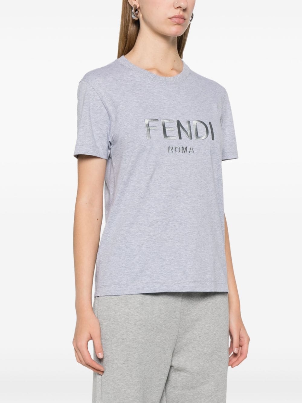 FENDI Heather Grey Cotton Mélange T-Shirt - Women's