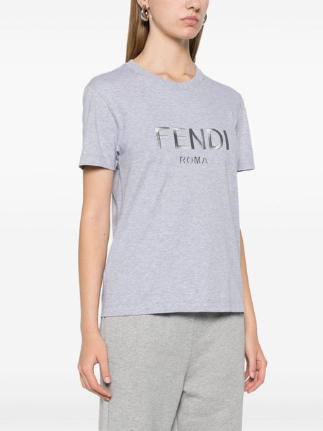 FENDI Heather Grey Cotton Mélange T-Shirt - Women's