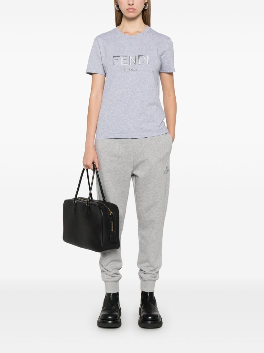 FENDI Heather Grey Cotton Mélange T-Shirt - Women's