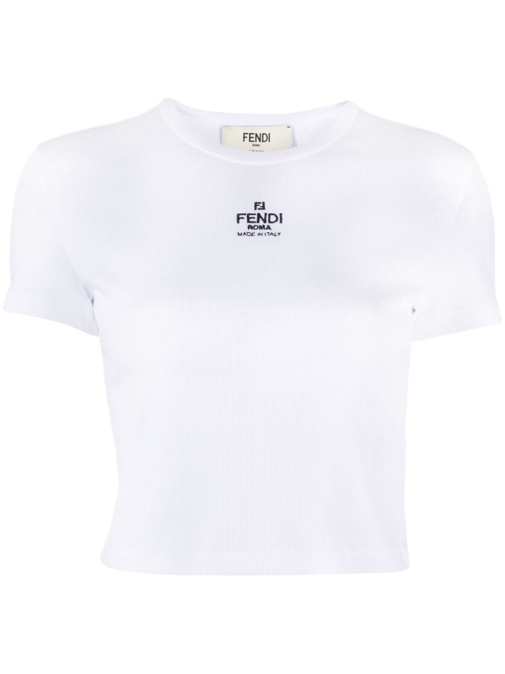 FENDI Cropped Logo-Embroidered Ribbed T-Shirt for Women