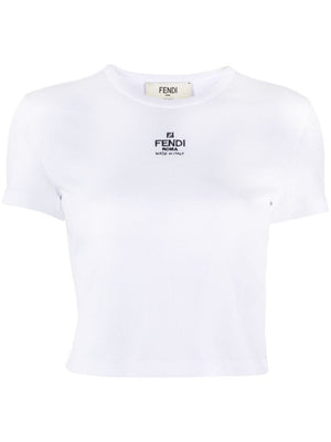 FENDI Cropped Logo-Embroidered Ribbed T-Shirt for Women