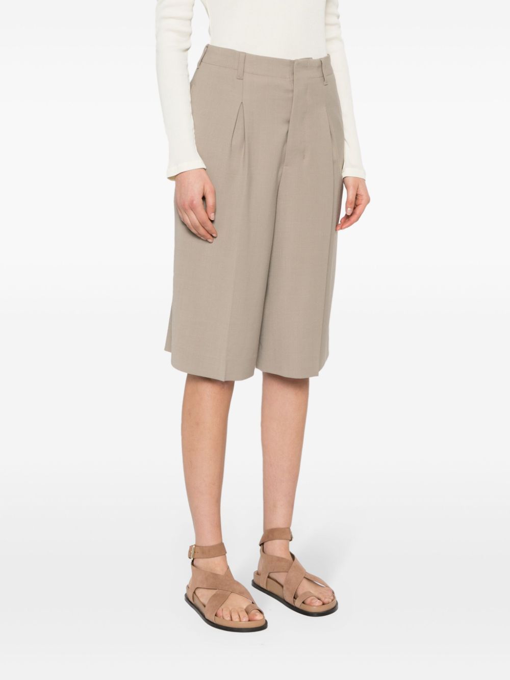 AMI PARIS Light Taupe Viscose and Virgin Wool Bermuda Pants for Women