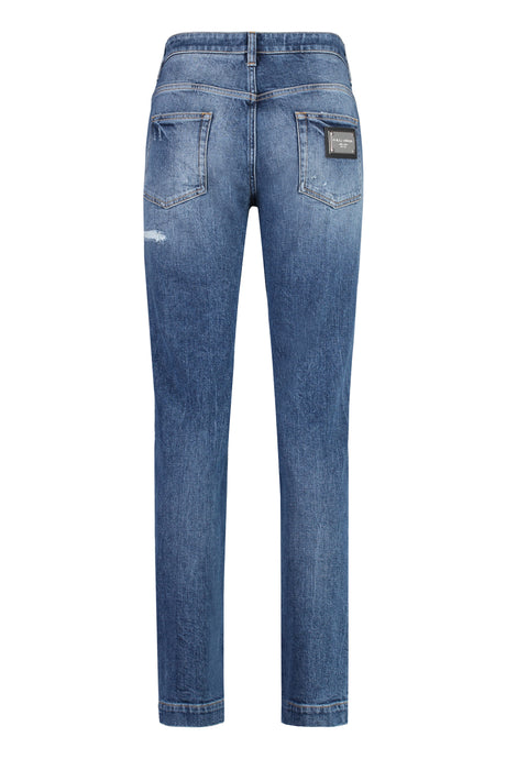 DOLCE & GABBANA Stretchy Denim Jeans for Women with Distressed Details and Metal Rivets and Buttons