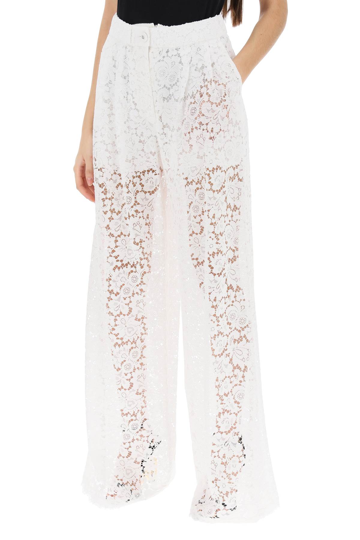 DOLCE & GABBANA White Lace Trousers for Women with Removable Lining and Pockets