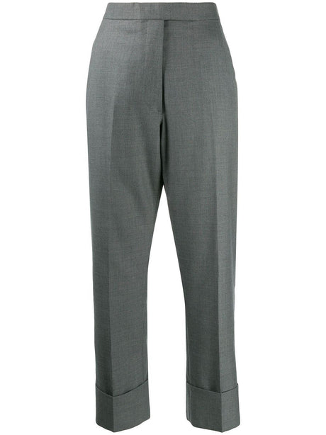 THOM BROWNE Classic Straight Cut Wool Trousers with Turn-Ups