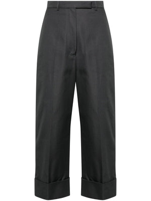 THOM BROWNE High-Waisted Straight-Leg Pants with Turn-Ups for Women