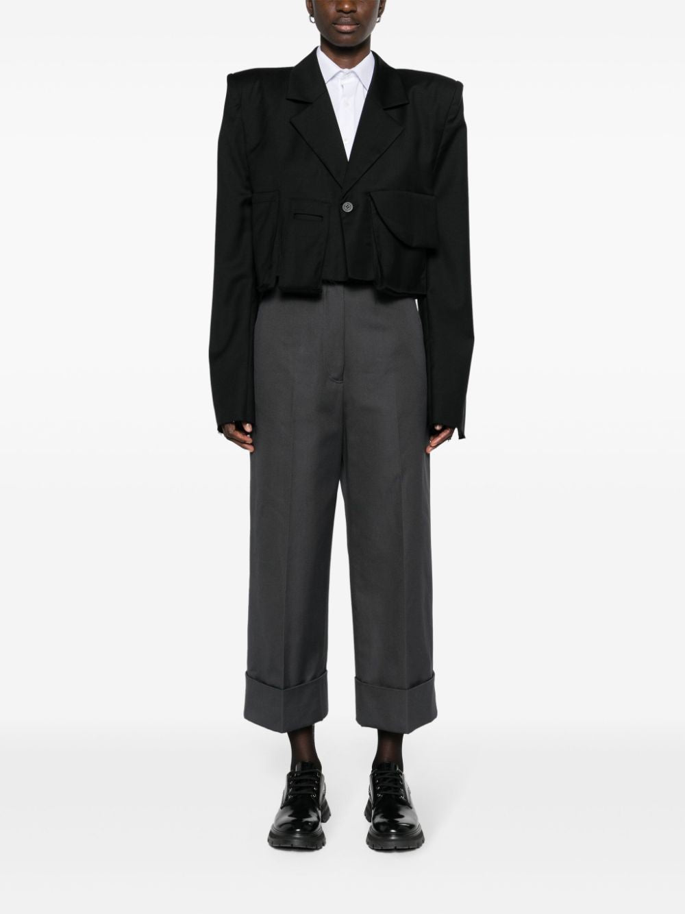 THOM BROWNE High-Waisted Straight-Leg Pants with Turn-Ups for Women