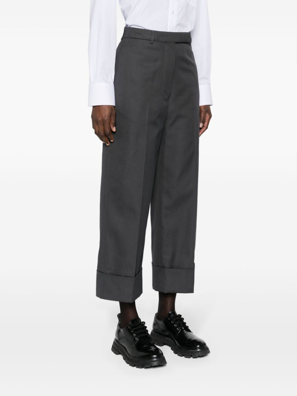 THOM BROWNE High-Waisted Straight-Leg Pants with Turn-Ups for Women