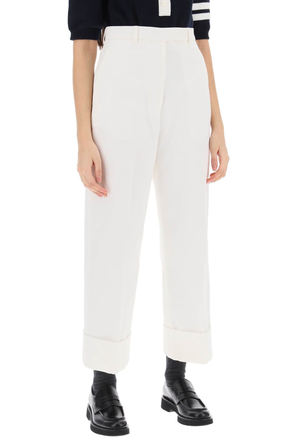 THOM BROWNE Cropped Wide Leg Pants for Women in White - SS24 Collection