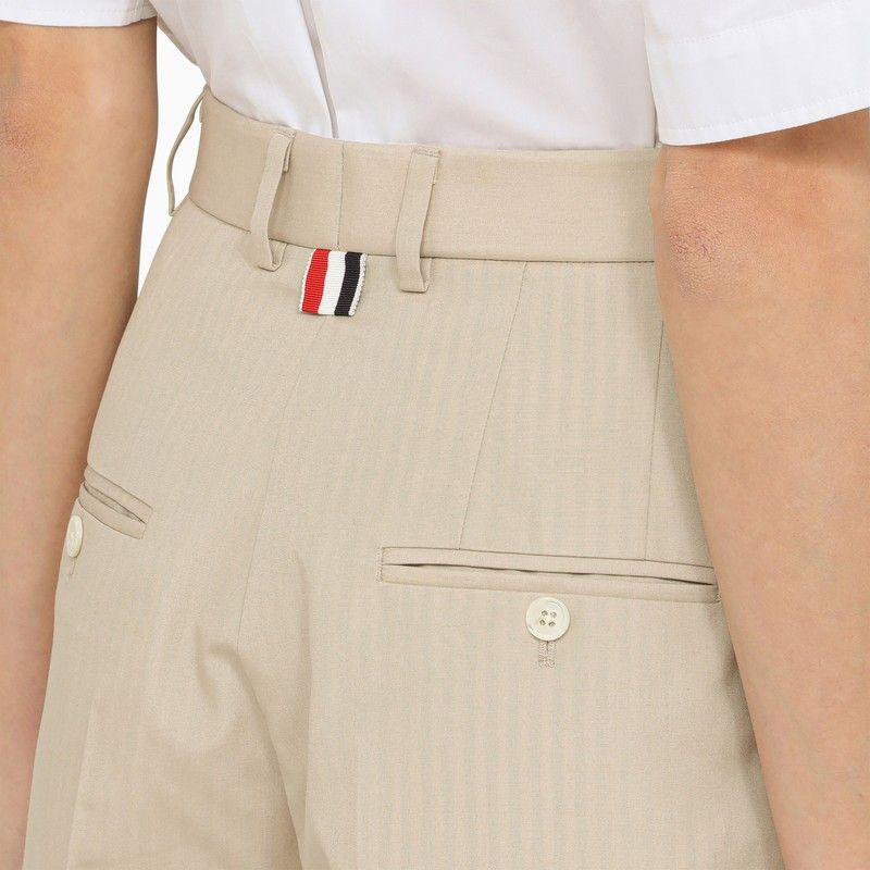 THOM BROWNE Khaki High-Waisted Bermuda Shorts for Women - SS24 Season