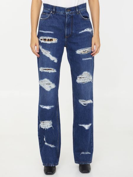 DOLCE & GABBANA Distressed Cotton Wide-Leg Jeans - Effortless & Chic Fashion for Women