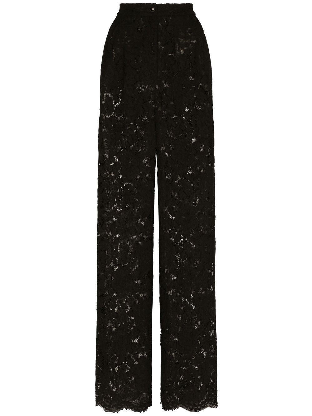 DOLCE & GABBANA Floral Lace High Waist Flared Pants for Women in Black