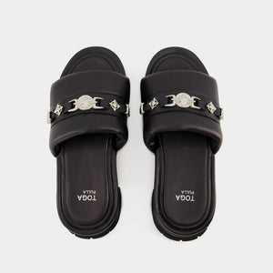 TOGA PULLA Stunning Black Leather Sandals for Women - FW23