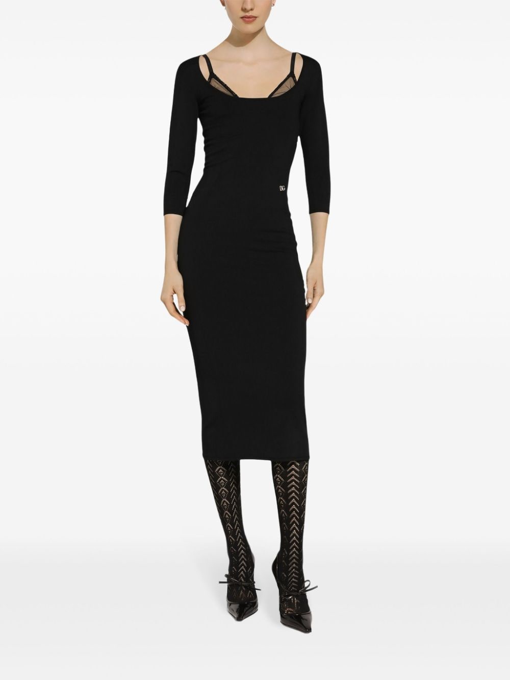 DOLCE & GABBANA Sleek Logo-Plaque Midi Dress