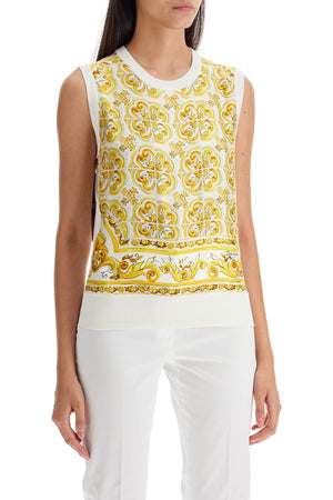 DOLCE & GABBANA Elegant Silk Sleeveless Top with Artistic Print