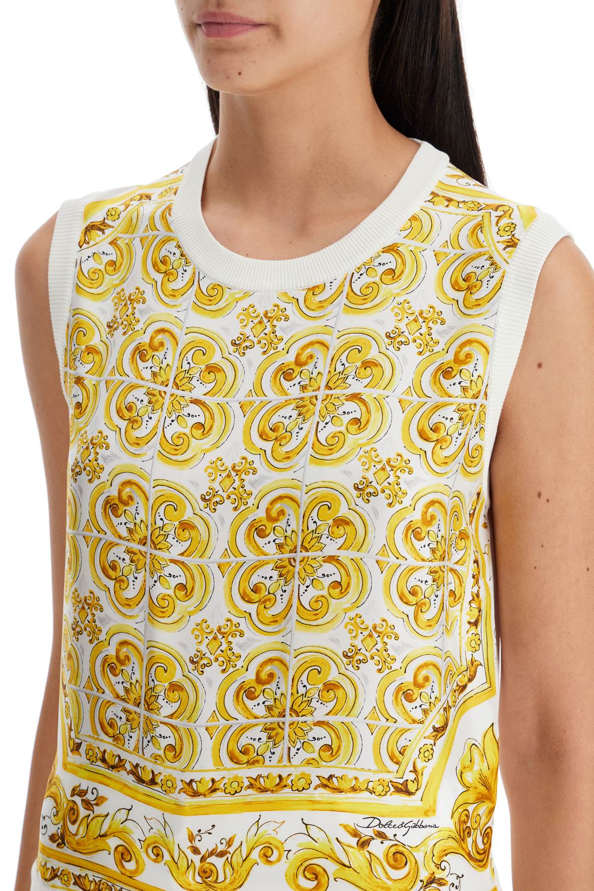 DOLCE & GABBANA Elegant Silk Sleeveless Top with Artistic Print