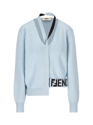 FENDI Light Blue Cashmere and Wool Cardigan for Women - FW23