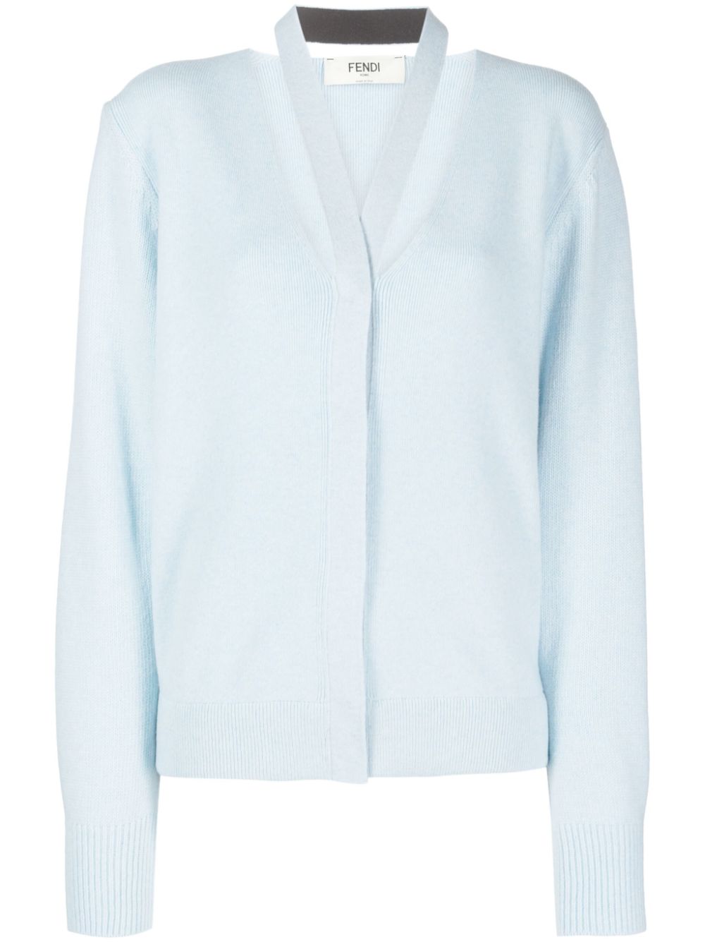 Luxurious Blue Cut-Out Intarsia-Logo Cardigan for Women by FENDI