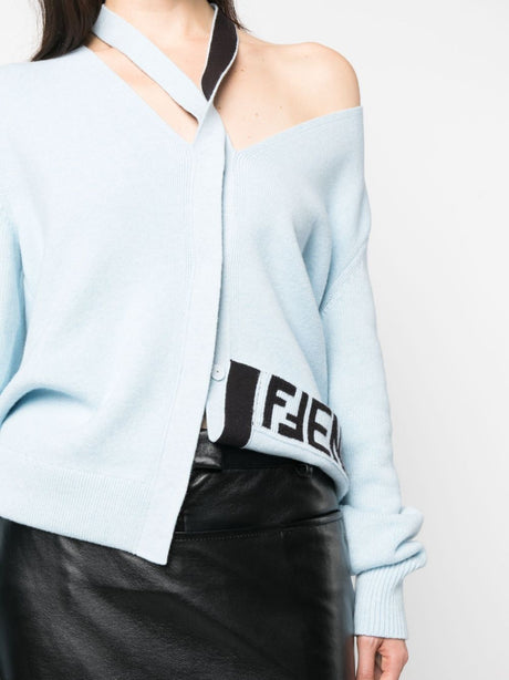 Luxurious Blue Cut-Out Intarsia-Logo Cardigan for Women by FENDI