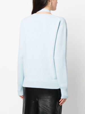 Luxurious Blue Cut-Out Intarsia-Logo Cardigan for Women by FENDI