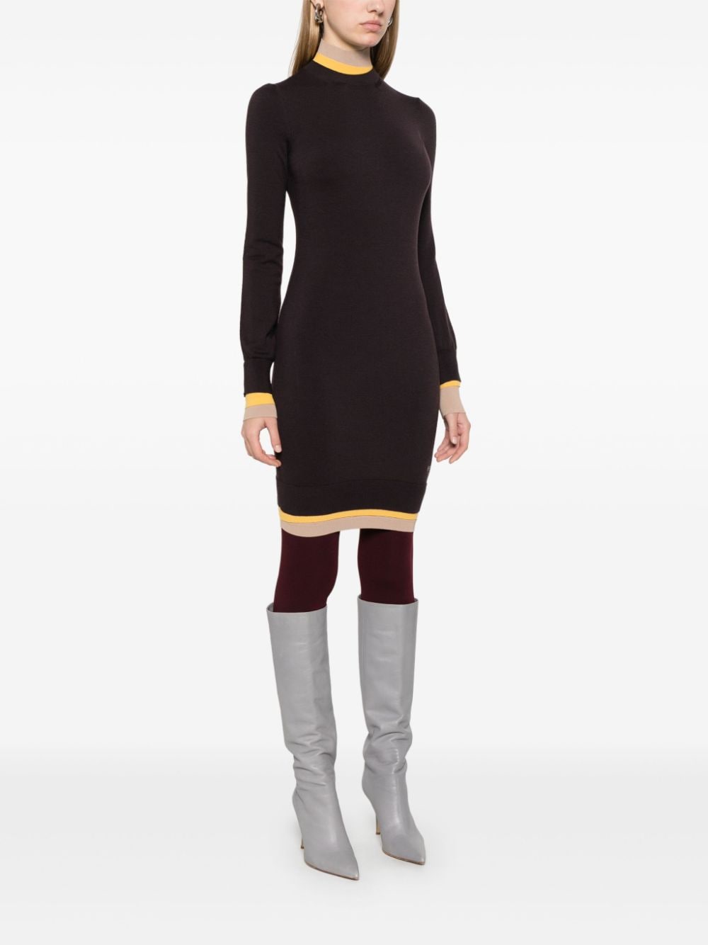 FENDI Thigh-Length Knit Dress with High Neck and Long Sleeves