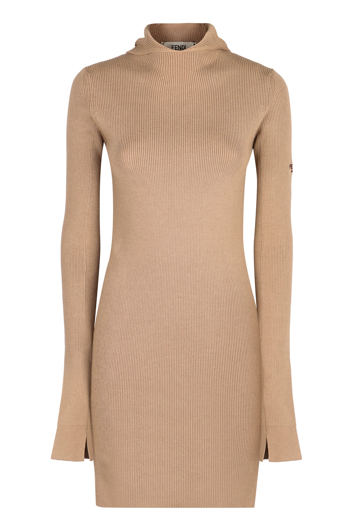 FENDI Hooded Knit Dress with Slit Cuffs