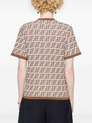 FENDI Chic Two-Tone Cotton Blend T-Shirt