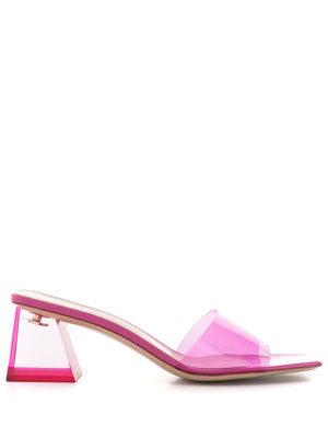 GIANVITO ROSSI Pink Transparent Square-Toe Flat Sandals