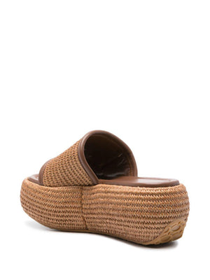 GIANVITO ROSSI Brown Raffia Wedge Sandals for Women - SS24 Collection