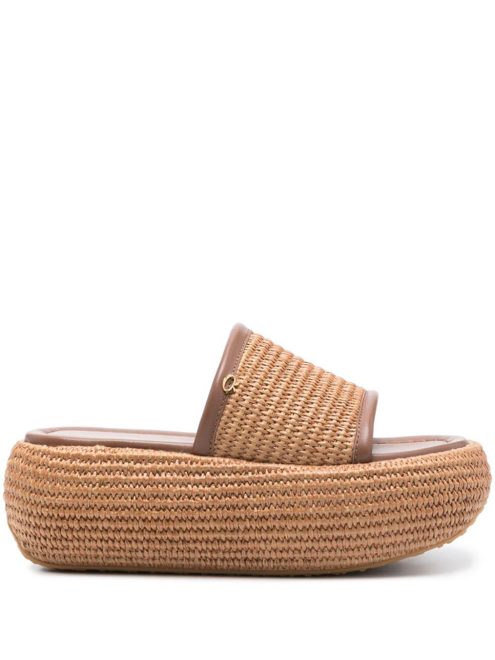 GIANVITO ROSSI Brown Raffia Wedge Sandals for Women - SS24 Collection