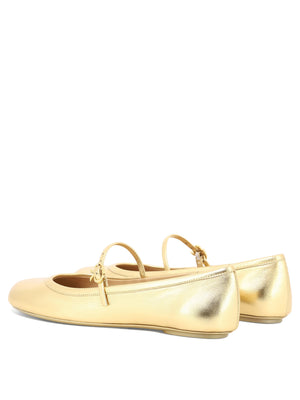 GIANVITO ROSSI Gold Ballet Flats for Women - Strappy Instep with Ribbon Buckle