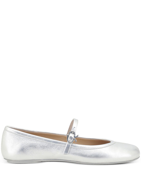 GIANVITO ROSSI Silk Washed Metallic Ballerina Flats