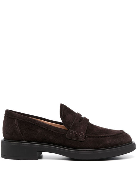 GIANVITO ROSSI Classic Brown Suede Harris Loafer with 20mm Block Heel