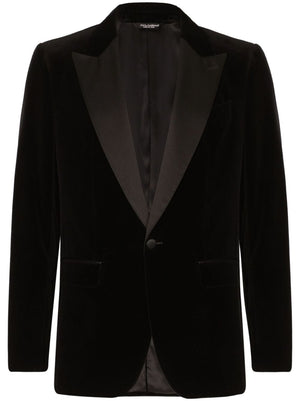 DOLCE & GABBANA Elegant Black Cotton Jacket with Silk Details