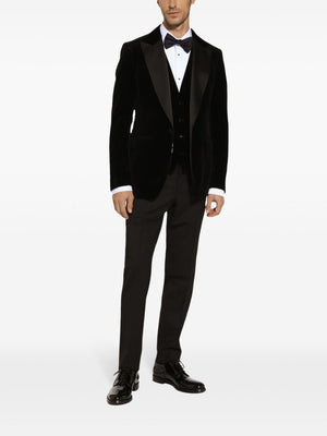 DOLCE & GABBANA Elegant Black Cotton Jacket with Silk Details