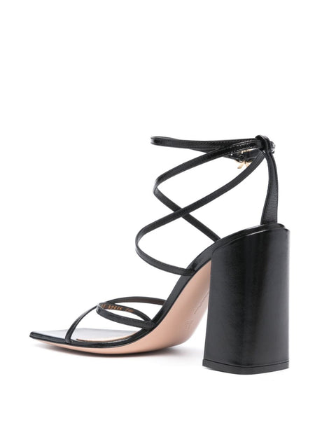 GIANVITO ROSSI Square Toe Leather Sandals with High Block Heels for Women