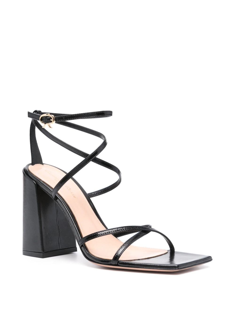 GIANVITO ROSSI Square Toe Leather Sandals with High Block Heels for Women