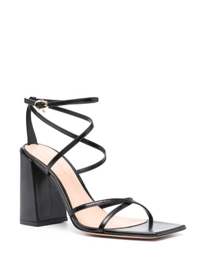 GIANVITO ROSSI Square Toe Leather Sandals with High Block Heels for Women