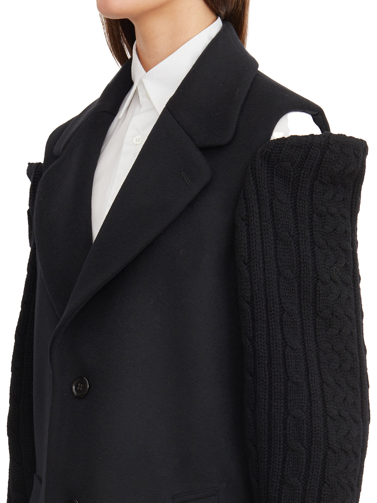 COMME DES GARÇONS Black Wool Jacket with Open Shoulder and Front Pockets