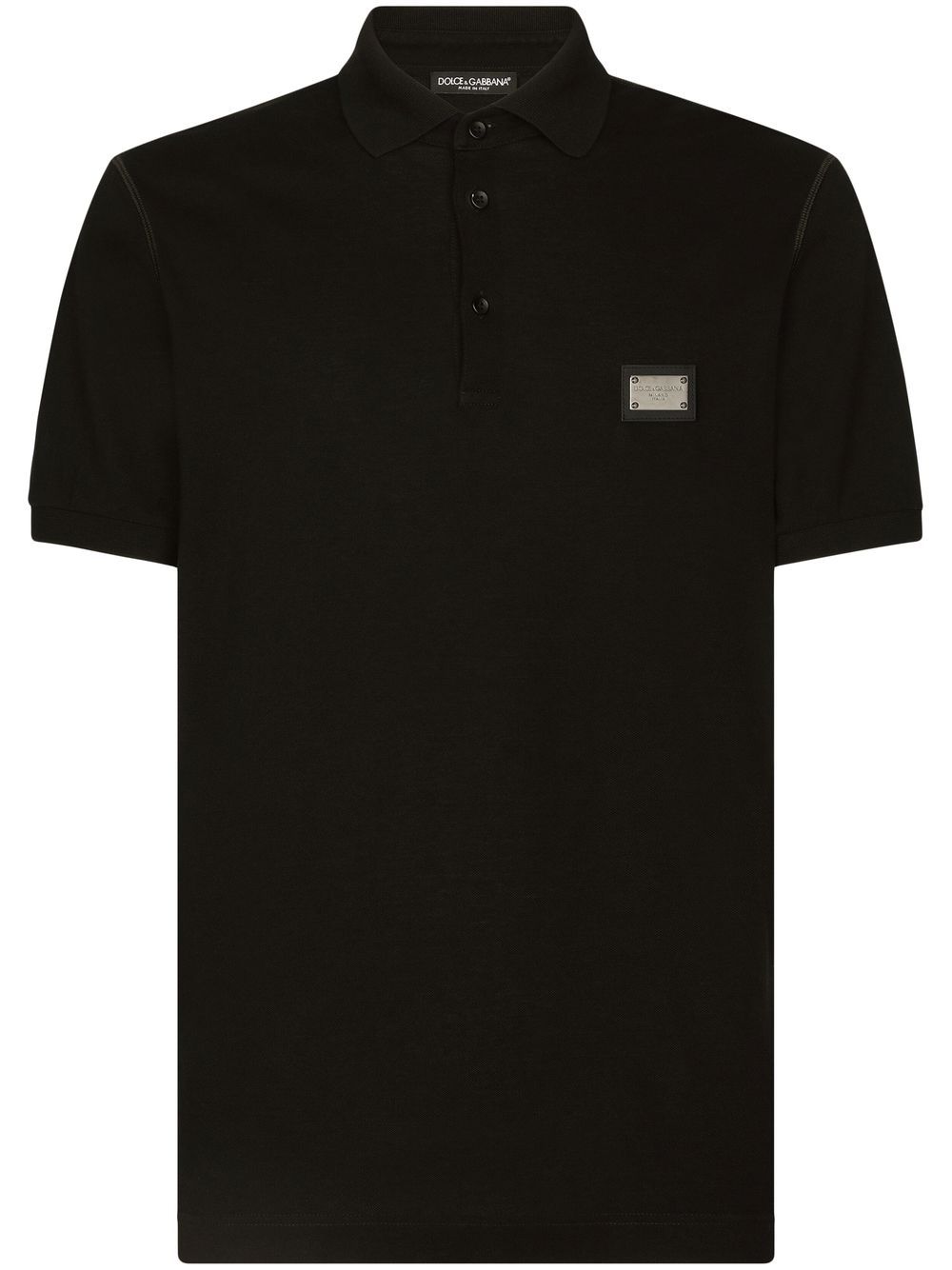 DOLCE & GABBANA Elegant Black Cotton Polo with Silver-Tone Emblem