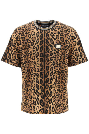 DOLCE & GABBANA Men's Beige Leopard Print Cotton Crew Neck T-Shirt - SS24