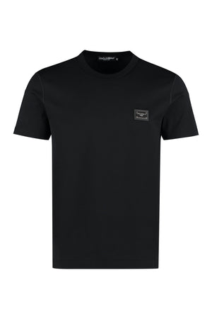 DOLCE & GABBANA Classic Black Cotton T-Shirt for Men with Iconic Logo Patch