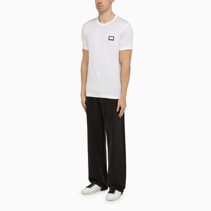 DOLCE & GABBANA Men's White Cotton T-Shirt with Ribbed Neckline