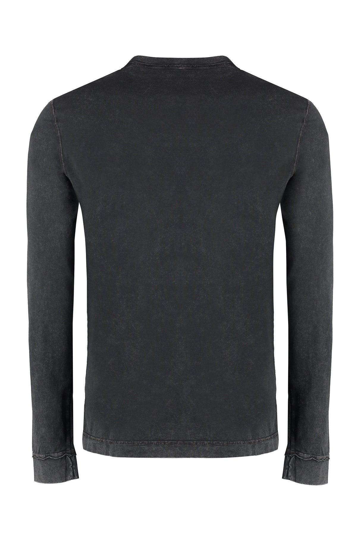 DOLCE & GABBANA Men's Long Sleeve Cotton T-Shirt - Ribbed Collar, Side Slits, Black - FW23