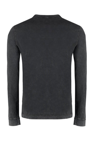 DOLCE & GABBANA Men's Long Sleeve Cotton T-Shirt - Ribbed Collar, Side Slits, Black - FW23