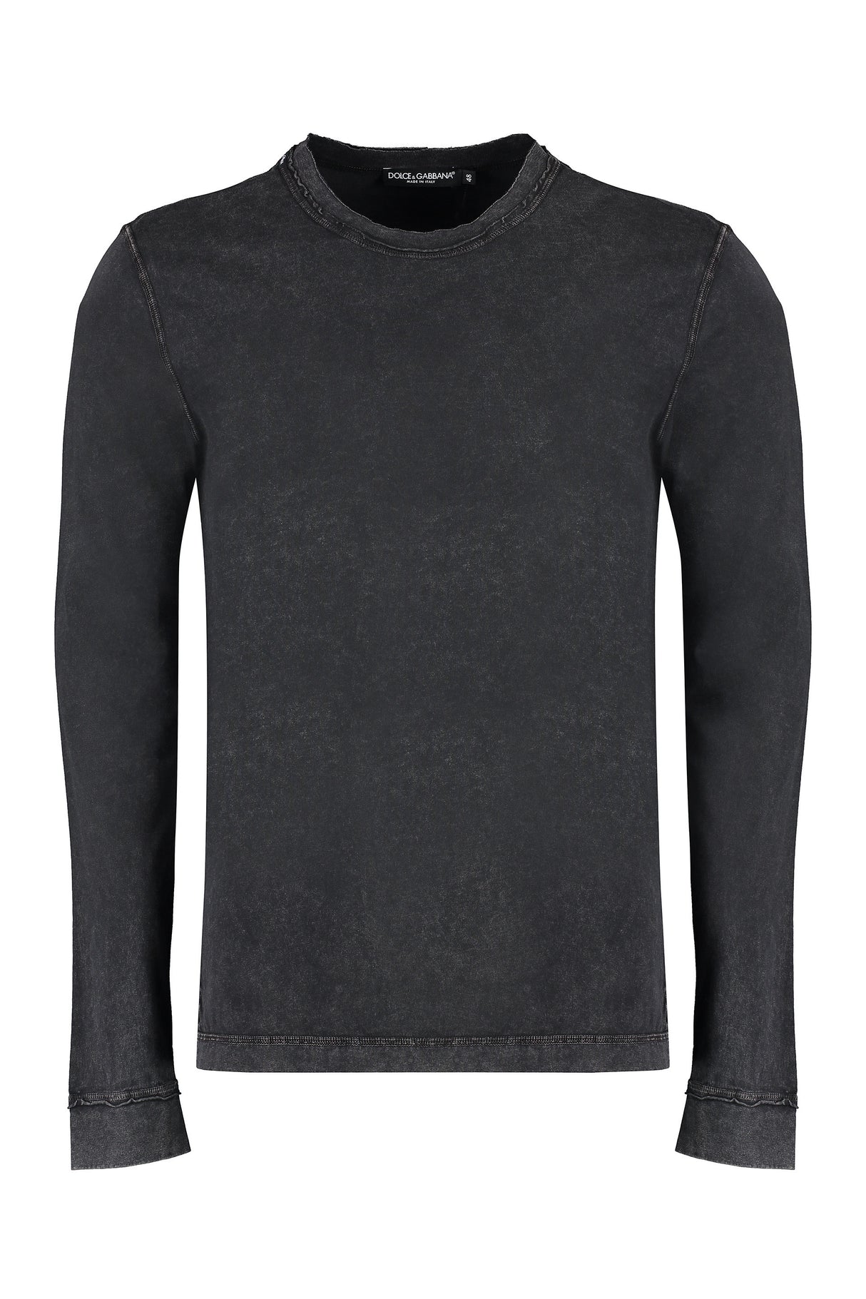 DOLCE & GABBANA Men's Long Sleeve Cotton T-Shirt - Ribbed Collar, Side Slits, Black - FW23