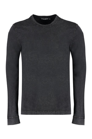 DOLCE & GABBANA Men's Long Sleeve Cotton T-Shirt - Ribbed Collar, Side Slits, Black - FW23