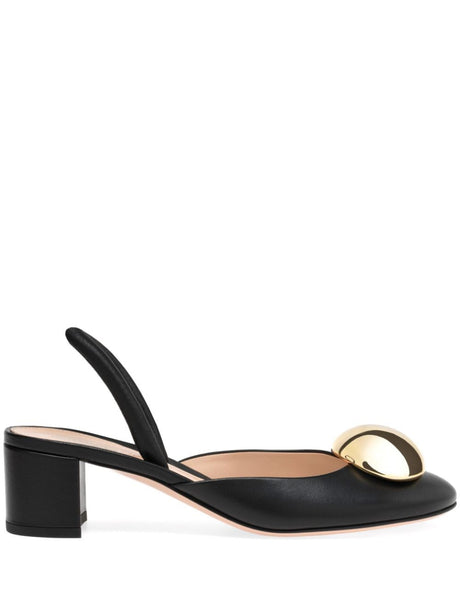 GIANVITO ROSSI Elegant Round Toe Pumps with Gold Accents - 45MM Heel