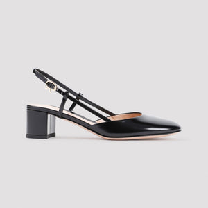 GIANVITO ROSSI Elegant Black Leather Slingback Pumps with Mini Heel