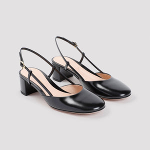 GIANVITO ROSSI Elegant Black Leather Slingback Pumps with Mini Heel